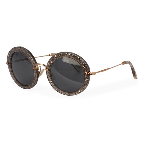 miu miu round glitter overlay sunglasses blue|Women's Eyewear & Sunglasses .